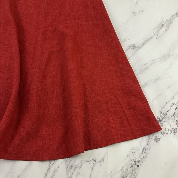 Vintage 80s Womens A-Line Skirt Size 40 M Red Linen Blend Button Front Pockets - Picture 11 of 12